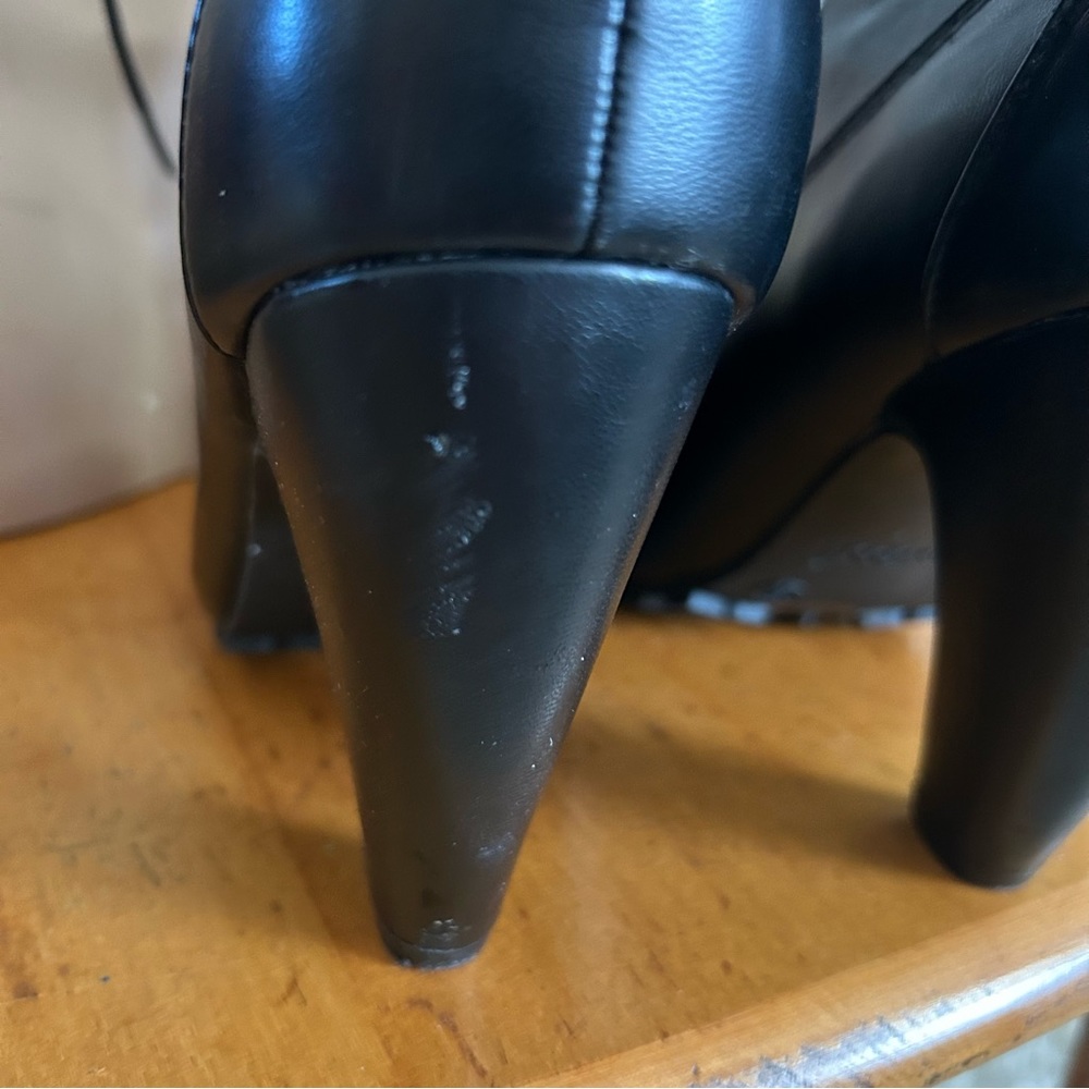 SOLD Retro Black Ankle Boots 9 Heel Bootie Faux Fur - Picture 7 of 8